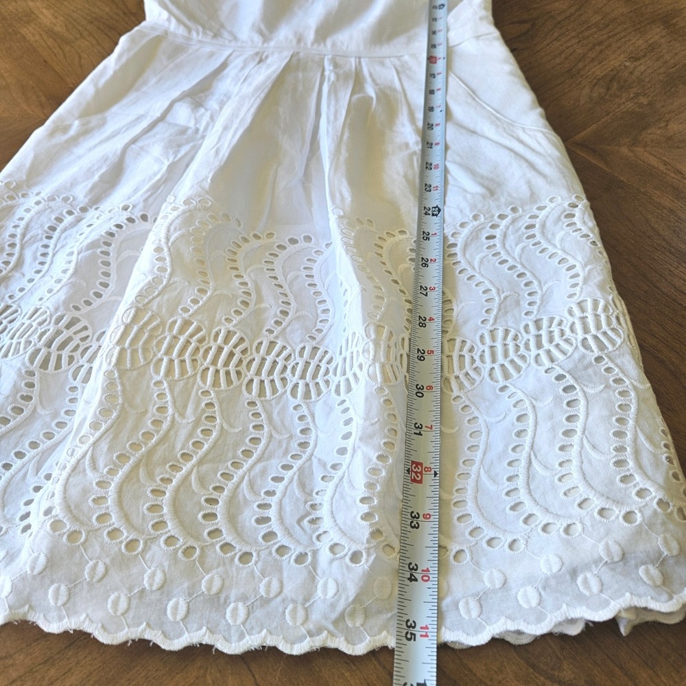 J.Crew White Eyelet Cotton Fit Flare Dress Sleeveless Pockets Size 2 - Picture 7 of 7